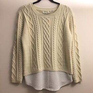 Monteau Cream Ivory Cable Knit Faux Layered Look Long Sleeves Sweater Size US XL